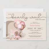 Boho Teddy Bear & Balloons Bearly Wait Baby Dusche Einladung (Vorderseite)