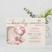 Boho Teddy Bear & Balloons Bearly Wait Baby Dusche Einladung (Stehend Vorderseite)