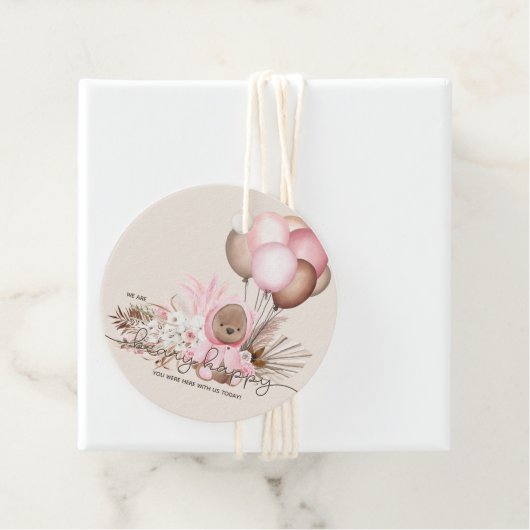 Boho Teddy Bear & Balloons Bearly Wait Baby Dusche Geschenkanhänger (Beispiel)
