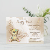 Boho Teddy Bear Bear Bearly Wait Baby Dusche Einladung (Stehend Vorderseite)