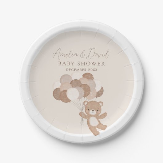 Boho Teddy Bear Bearly Wait Balloon Pappteller (Vorderseite)