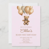 Boho Teddy Bear Beary Erster Geburtstag Party Einladung (Vorderseite)