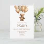 Boho Teddy Bear Beary Erster Geburtstag Party Einladung (Stehend Vorderseite)