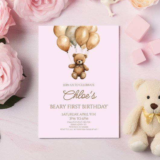 Boho Teddy Bear Beary Erster Geburtstag Party Einladung
