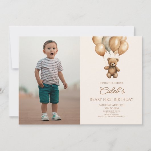 Boho Teddy Bear Beary Erster Geburtstag Party Einladung (Vorderseite)