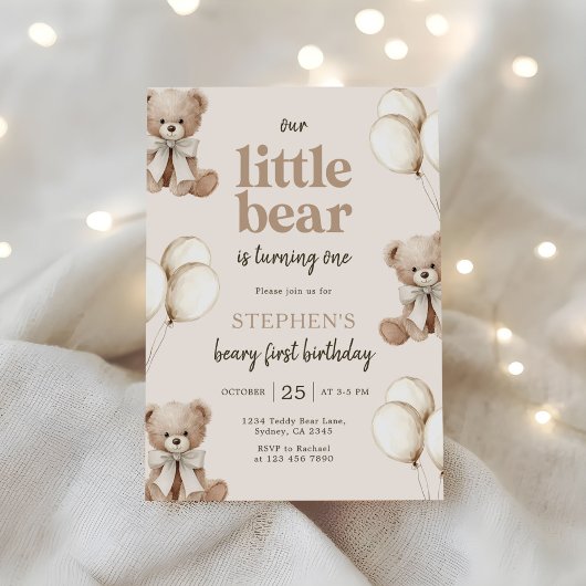 Boho Teddy Bear Beary First 1st Birthday Party Einladung