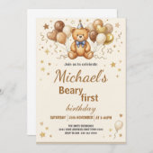 Boho Teddy Bear Beary First 1st Birthday Party Einladung (Vorne/Hinten)
