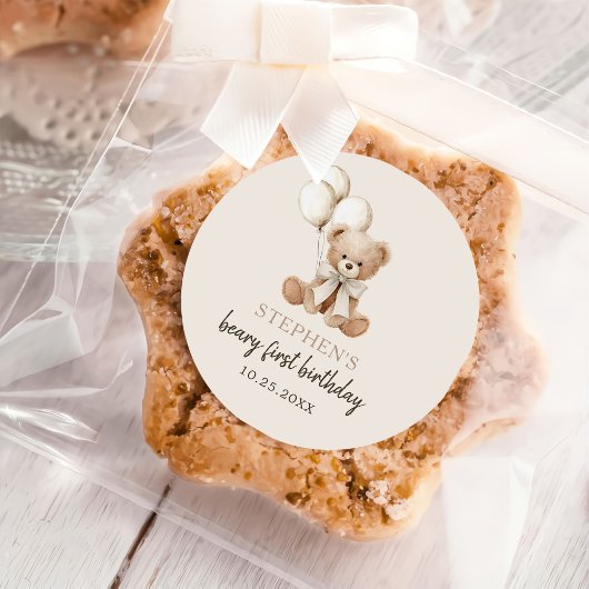 Boho Teddy Bear Beary First 1st Birthday Party Runder Aufkleber