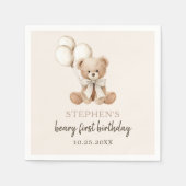 Boho Teddy Bear Beary First 1st Birthday Party Serviette (Vorderseite)