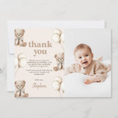 Boho Teddy Bear Beary First 1st Birthday Photo Dankeskarte (Vorderseite)