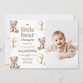 Boho Teddy Bear Beary First 1st Birthday Photo Einladung (Vorderseite)