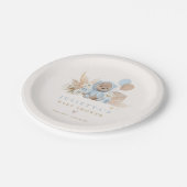 Boho Teddy Bear Blue Bearly Wait Baby Dusche Pappteller (Schrägansicht)