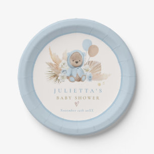 Boho Teddy Bear Blue Bearly Wait Baby Dusche Pappteller