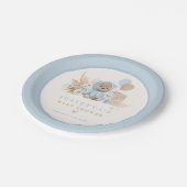 Boho Teddy Bear Blue Bearly Wait Baby Dusche Pappteller (Schrägansicht)