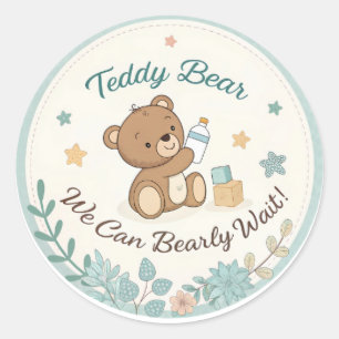 Boho Teddy Bear Blue Bearly Wait Baby Dusche Runder Aufkleber