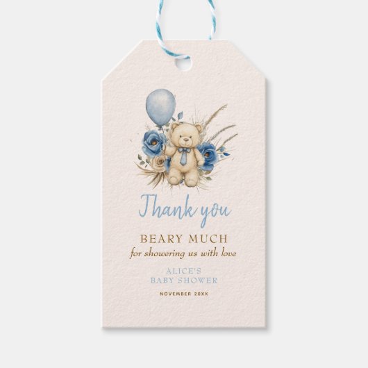 Boho Teddy Bear Blue Bearly Wait Baby Shooting Fav Geschenkanhänger (Vorderseite)