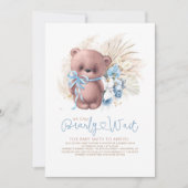 Boho Teddy Bear Blue Bearly Wait Boy Baby Dusche Einladung (Vorderseite)
