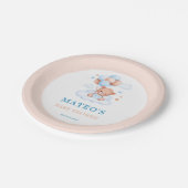 Boho Teddy Bear Blue Tan Bearly Wait Baby Dusche Pappteller (Schrägansicht)