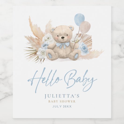 Boho Teddy Bear Boy Bearly Wait Baby Shooting Favo Weinetikett (Einzelnes Label)