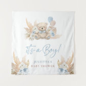 Boho Teddy Bear Boy Blue Baby Dusche Begrüßungszei Wandteppich (Vorderseite (Horizontal))