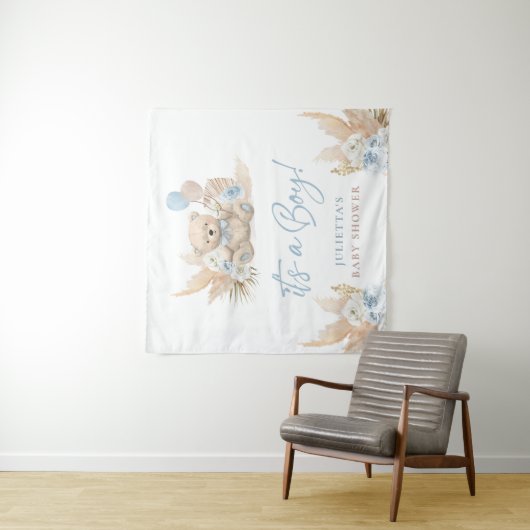 Boho Teddy Bear Boy Blue Baby Dusche Begrüßungszei Wandteppich (Beispiel)