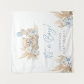 Boho Teddy Bear Boy Blue Baby Dusche Begrüßungszei Wandteppich (Vorderseite)