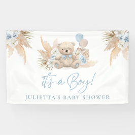 Boho Teddy Bear Boy Blue Baby Dusche Willkommen Banner