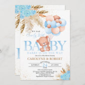 Boho Teddy Bear Boy Blue Bearly Wait Baby Dusche Einladung (Vorne/Hinten)