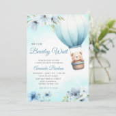 Boho Teddy Bear Boy Blue Bearly Wait Baby Dusche Einladung (Stehend Vorderseite)