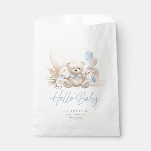 Boho Teddy Bear Boy Blue Bearly Wait Baby Dusche Geschenktütchen (Vorderseite)