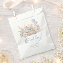 Boho Teddy Bear Boy Blue Bearly Wait Baby Dusche Geschenktütchen