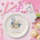 Boho Teddy Bear Boy Blue Bearly Wait Baby Dusche Pappteller (Party)