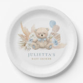 Boho Teddy Bear Boy Blue Bearly Wait Baby Dusche Pappteller (Vorderseite)
