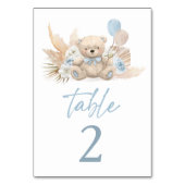 Boho Teddy Bear Boy Blue Bearly Wait Baby Dusche Tischnummer (Vorderseite)