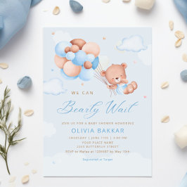 Boho Teddy Bear Boy Blue Bearly Wait Baby Shooter  Einladung