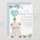Boho Teddy Bear Boy Blue Bearly Wait Baby Shower  Einladung (Vorne/Hinten)