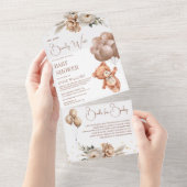 Boho Teddy Bear Brown Balloons Floral Baby Shower All In One Einladung (Abreißen)
