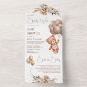 Boho Teddy Bear Brown Balloons Floral Baby Shower All In One Einladung (Innen Boden)
