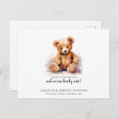 Boho Teddy Bear Brown Green Bearly Wait Schwangers Ankündigungspostkarte (Vorne/Hinten)