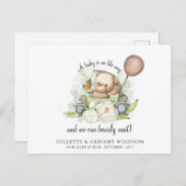 Boho Teddy Bear Brown Green Bearly Wait Schwangers Ankündigungspostkarte (Vorne/Hinten)