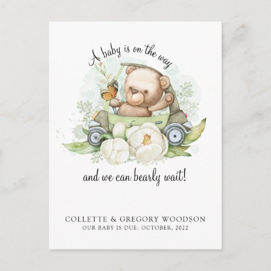 Boho Teddy Bear Brown Sage Green Vorwarte Ankündigungspostkarte (Vorderseite)