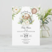 Boho Teddy Bear Brown Sage Green Vorwarte Einladung (Stehend Vorderseite)