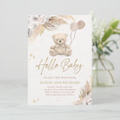 Boho Teddy Bear Gender Neutral Baby Dusche Einladung (Stehend Vorderseite)
