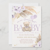 Boho Teddy Bear Girl Lilac Bearly Wait Baby Dusche Einladung (Vorderseite)