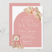 Boho Teddy Bear Girl Pink Baby Dusche Einladung (Vorne/Hinten)