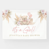 Boho Teddy Bear Girl Pink Baby Dusche Willkommen Banner (Horizontal)