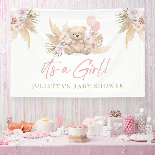 Boho Teddy Bear Girl Pink Baby Dusche Willkommen Banner (Party)
