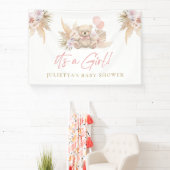 Boho Teddy Bear Girl Pink Baby Dusche Willkommen Banner (InSitu)