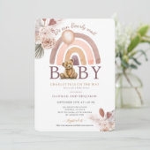 Boho Teddy Bear Girl Pink Bearly Wait Baby Dusche Einladung (Stehend Vorderseite)