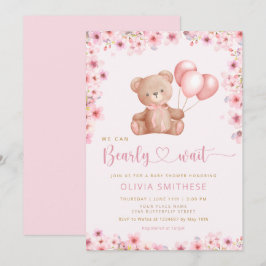 Boho Teddy Bear Girl Pink Bearly Wait Baby Dusche Einladung